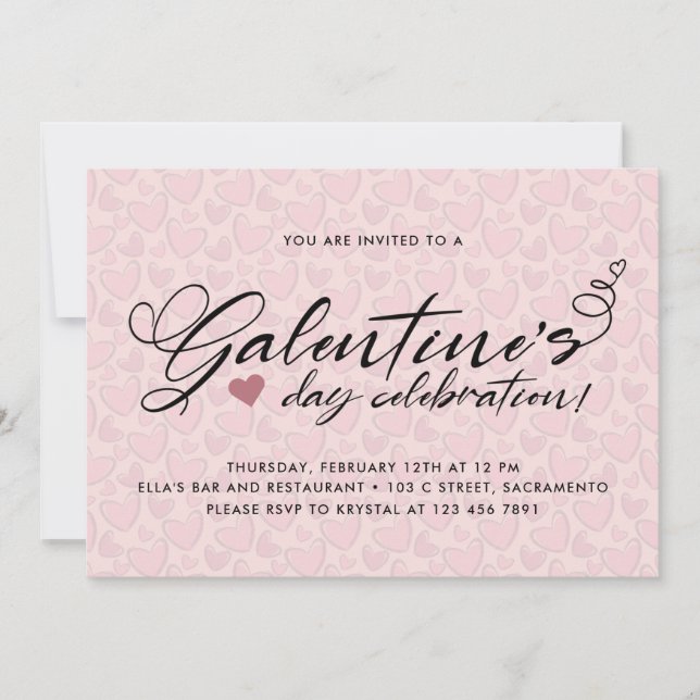 Invitación Elegante Fiesta del día de Rubor Rosa Galentine (Anverso)