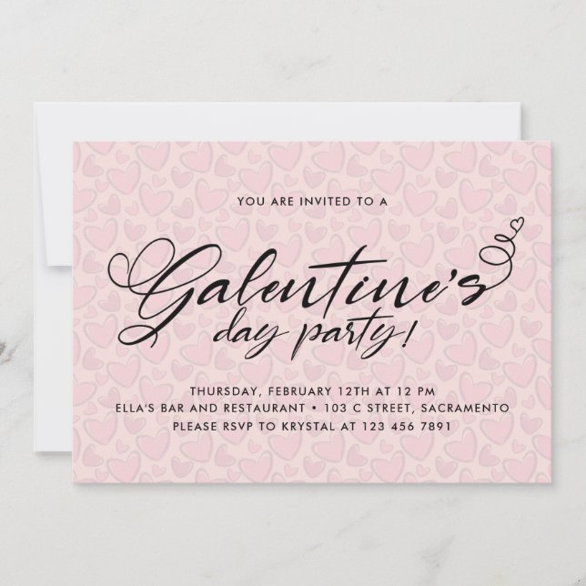 Invitación Elegante Fiesta del día de Rubor Rosa Galentine (Anverso)