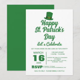 Invitación Elegante Fiesta del Día de San Patricio del Trébol