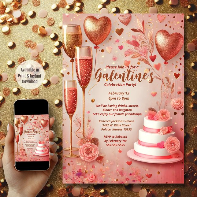 Invitación Elegante Fiesta del Día del Galentine de Champagne (Galentine's Day)