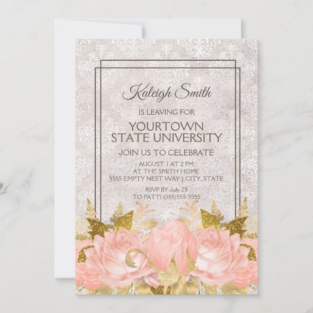 Invitación Elegante Fiesta del maletero elegante dorado flora (Anverso)