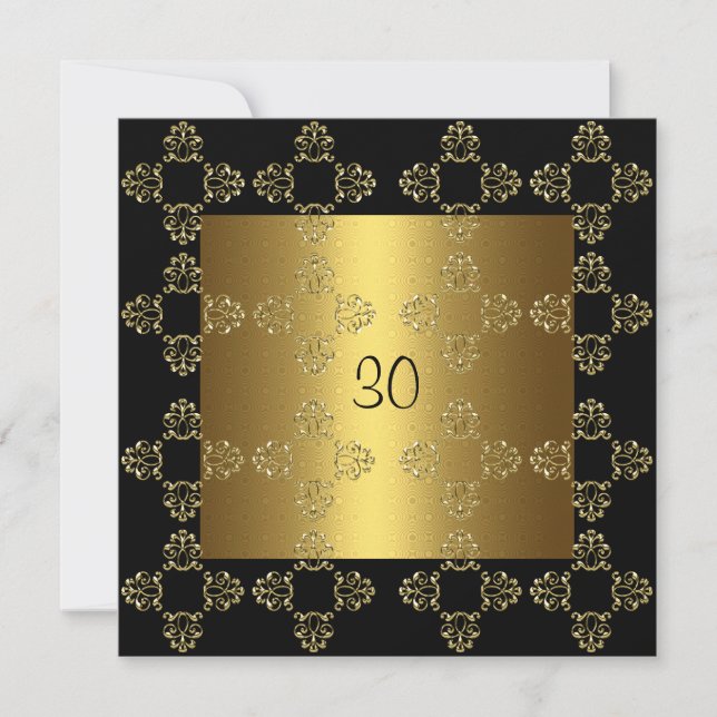 Invitación Elegante Fiesta del Oro Negro 30 cumpleaños (Anverso)