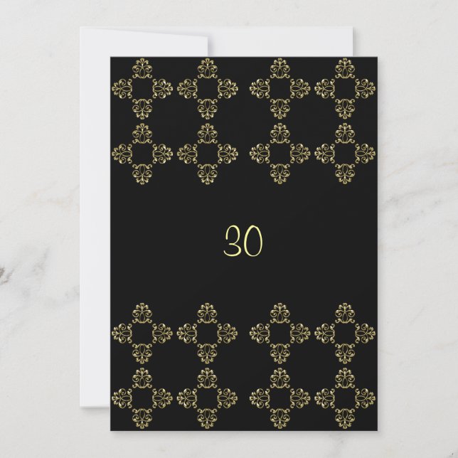 Invitación Elegante Fiesta del Oro Negro 30 cumpleaños (Anverso)