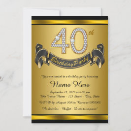 Invitación Elegante Fiesta del Oro Negro 40 cumpleaños