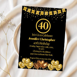 Invitación Elegante Fiesta del Oro Negro 40 cumpleaños