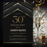 Invitación Elegante Fiesta del Oro Negro de 30 años<br><div class="desc">Una elegante invitación a la fiesta de cumpleaños 30 geométrica en color negro y oro.</div>