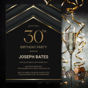 Invitación Elegante Fiesta del Oro Negro de 30 años