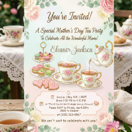 Invitación Elegante Fiesta del Té del Día de la Madre con Acu