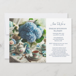 Invitación Elegante fiesta del té en azul polvoriento 