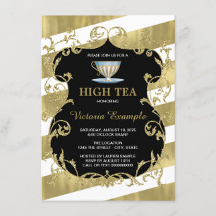 Invitación Elegante fiesta del té negra y dorada