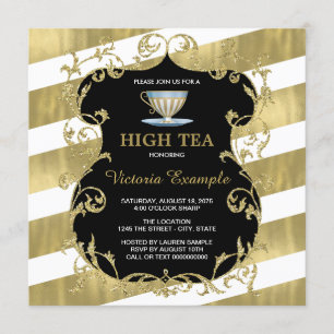 Invitación Elegante fiesta del té negro y dorado