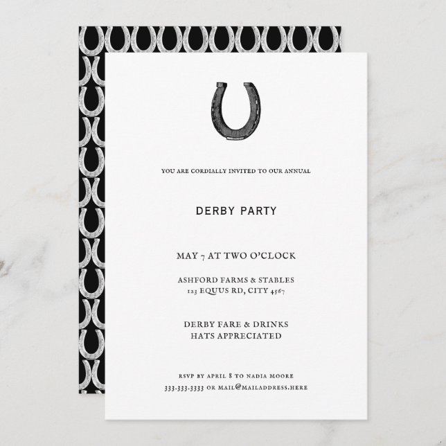 Invitación Elegante Fiesta Derby de la carrera de caballos bl (Anverso / Reverso)