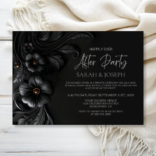 Invitación Elegante Fiesta Después de Boda con Flores Negras