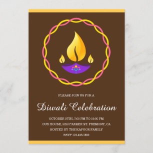 Invitación Elegante Fiesta Diwali Marrón de la Luz Diya India