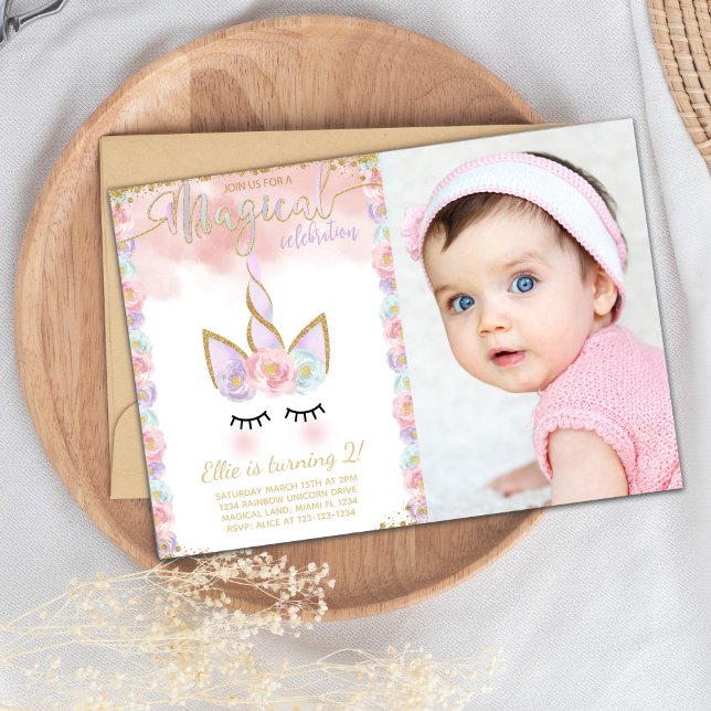 Invitación Elegante Fiesta editable Invite (Copper Color Unicorn Birthday Invitations)