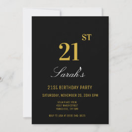 Invitación Elegante Fiesta elegante de 21 años, negro y oro