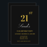 Invitación Elegante Fiesta elegante de 21 años, negro y oro<br><div class="desc">Elegante y elegante invitación a la fiesta de cumpleaños 21 en negro y oro</div>