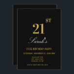Invitación Elegante Fiesta elegante de 21 años, negro y oro<br><div class="desc">Elegante y elegante invitación a la fiesta de cumpleaños 21 en negro y oro</div>