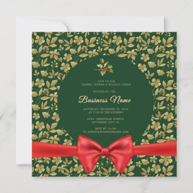 Invitación Elegante Fiesta empresarial de Navidades florales  (Anverso)