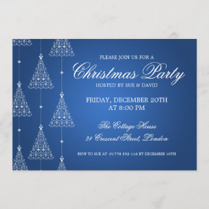 Invitación Elegante Fiesta Feliz Árboles de Navidad Azul