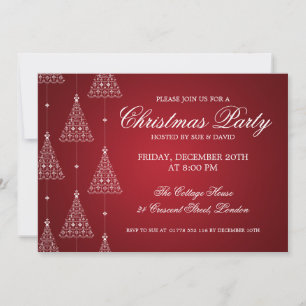 Invitación Elegante Fiesta Feliz Navidad Árboles Rojos