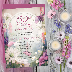 Invitación Elegante fiesta floral de aniversario de bodas núm