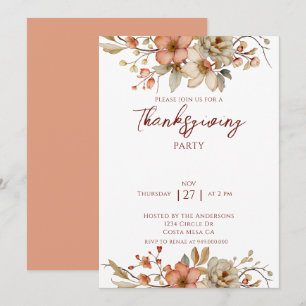 Invitación Elegante fiesta floral de otoño de Acción de Graci