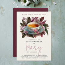 Elegante Fiesta Floral de Té en Burgundy Acuarela
