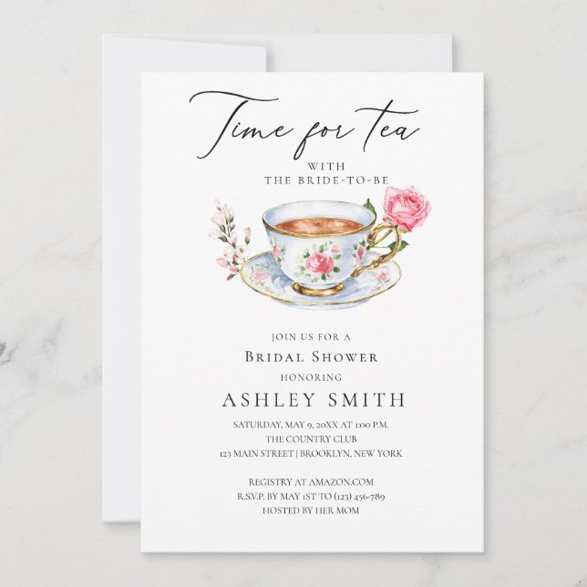 Invitación Elegante Fiesta Floral Tea Bridal Shower (Anverso)