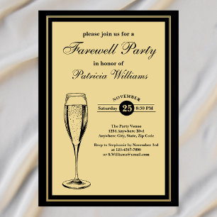 Invitación Elegante Fiesta formal de despedida de oro negro