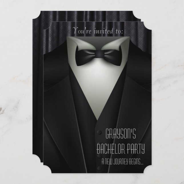 Invitación Elegante fiesta formal de soltero Tuxedo (Anverso / Reverso)