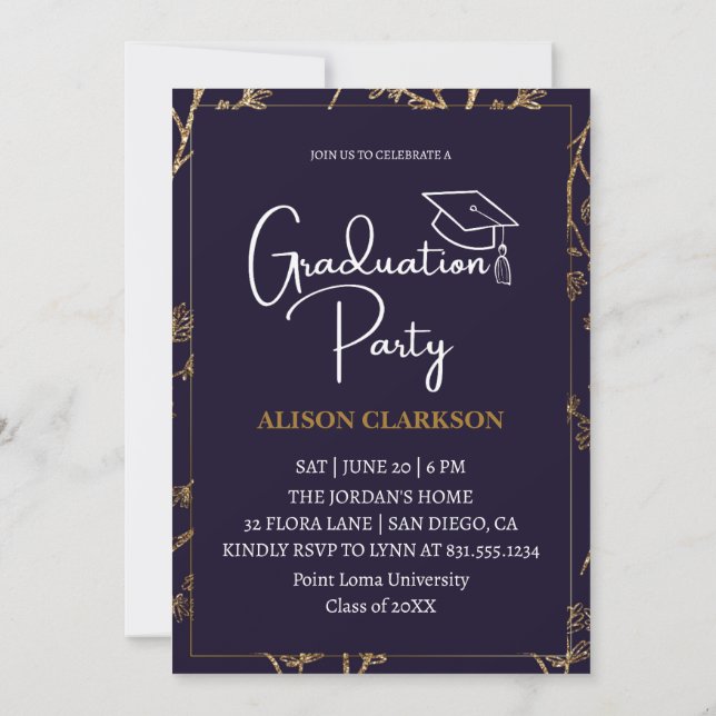 Invitación Elegante Fiesta fotográfico de grado de secundaria (Reverso)