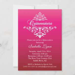 Invitación Elegante Fiesta Fuchsia Rosa Ombre Quinceañera