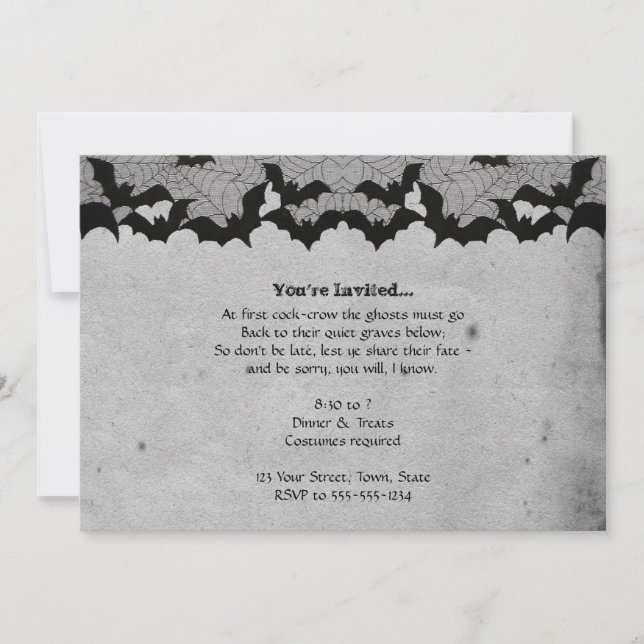 Invitación Elegante fiesta gótica de Bat Lace Halloween (Anverso)