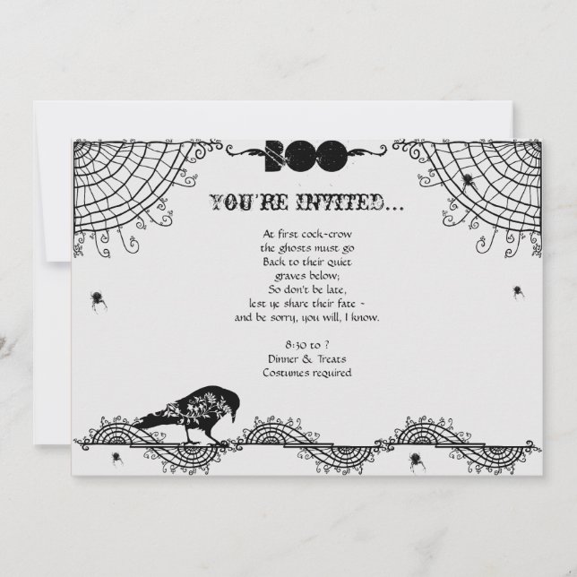Invitación Elegante fiesta gótica de Halloween en blanco y ne (Anverso)