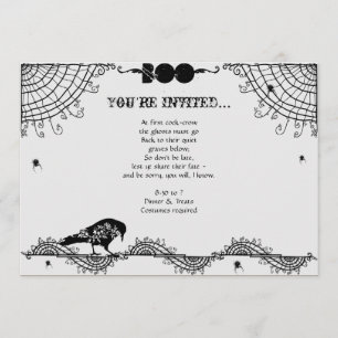 Invitación Elegante fiesta gótica de Halloween en blanco y ne