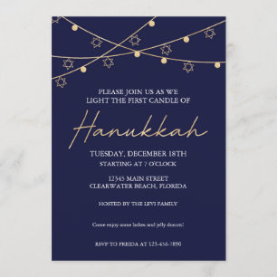 Invitación Elegante Fiesta Hanukkah de la Marina y la Luz de 