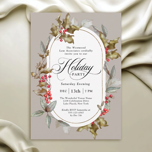 Invitación Elegante fiesta Holly y Berry Corporate Holiday (Available in both printed and digital formats.)