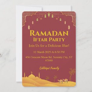 Invitación Elegante Fiesta Iftar De Oro Y Ramadán Rojo