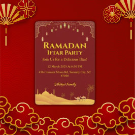 Invitación Elegante Fiesta Iftar De Oro Y Ramadán Rojo