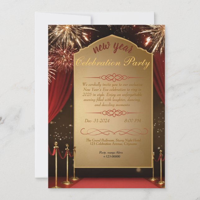 Invitación Elegante fiesta invitado de Año Nuevo de Golden Ga (Anverso)