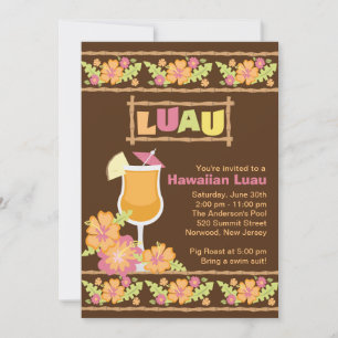 Invitación Elegante Fiesta luau hawaiano de bebidas tropicale