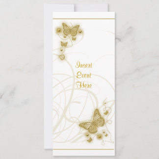 Invitación Elegante fiesta mariposa dorada florida blanca