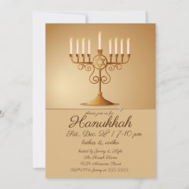 Invitación Elegante Fiesta Menorah Hanukkah Golden