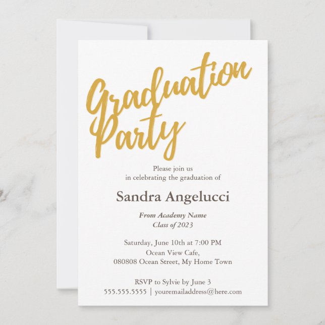 Invitación Elegante fiesta moderna de graduación de oro (Anverso)