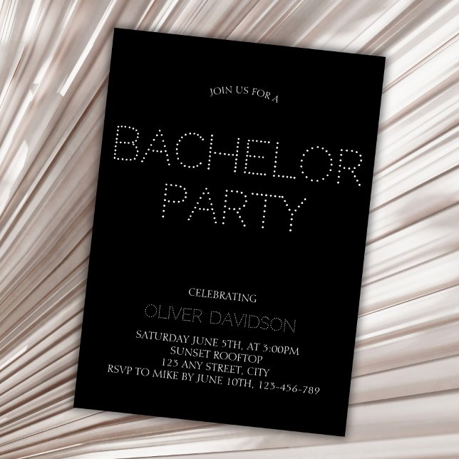 Invitación Elegante fiesta moderna de soltero de color negro (Stylish Modern Black Light Font Bachelor Party Invitation)