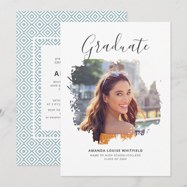Invitación Elegante Fiesta moderno de graduación de fotografí (Anverso / Reverso)