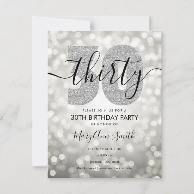 Invitación Elegante Fiesta moderno plateado 30 cumpleaños  (Anverso)