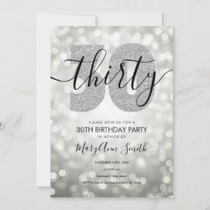 Invitación Elegante Fiesta moderno plateado 30 cumpleaños