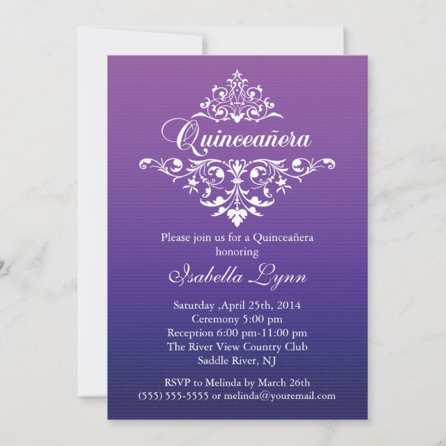 Invitación Elegante Fiesta morado de Ombre Quinceañera (Anverso)